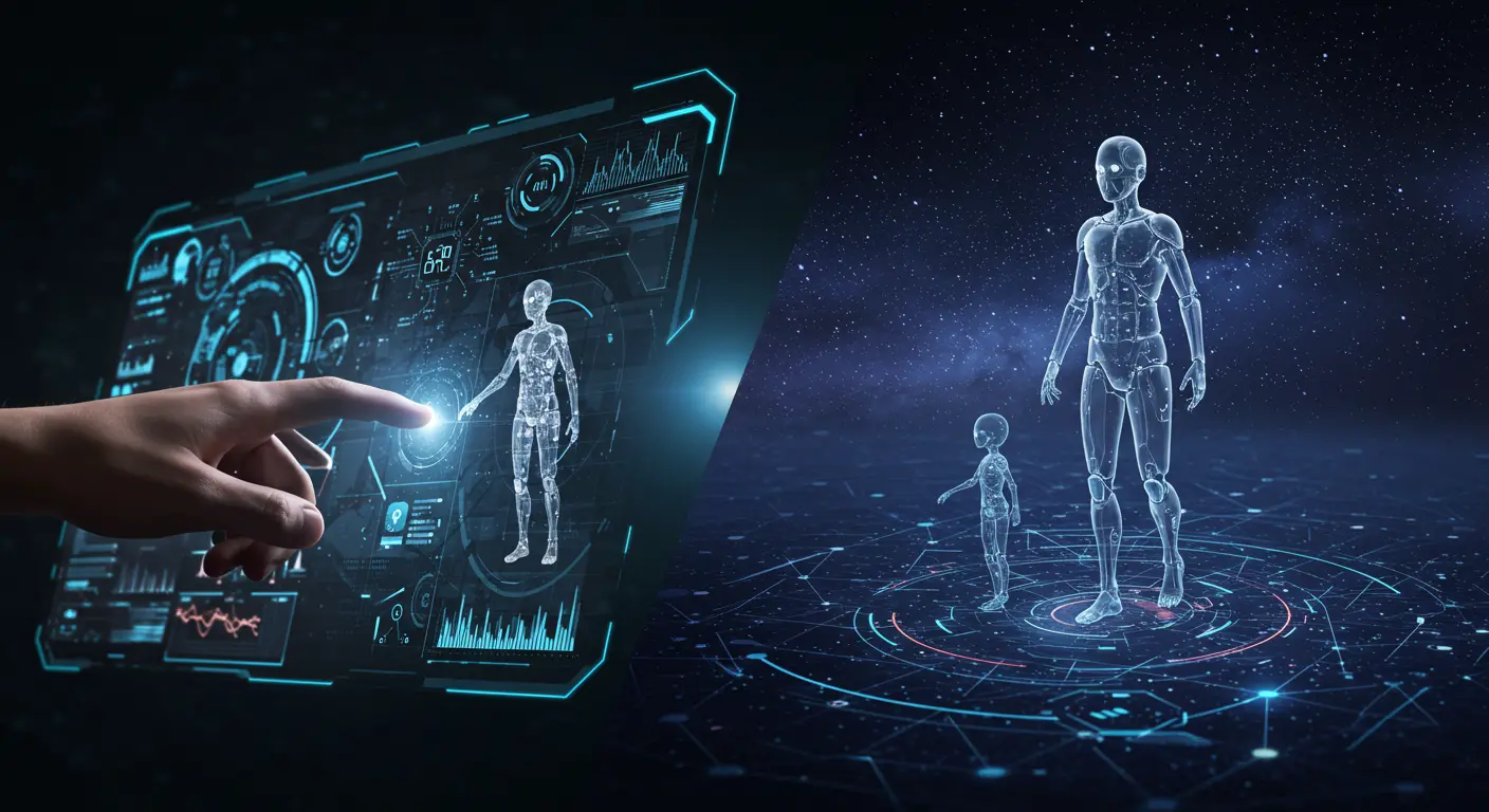 Visual metaphor showing the evolution from AI as a co-pilot assisting humans to AI as an autonomous navigator taking the lead.