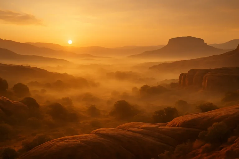 Sacred Landscapes - Sacred valley at sunrise with golden mist
