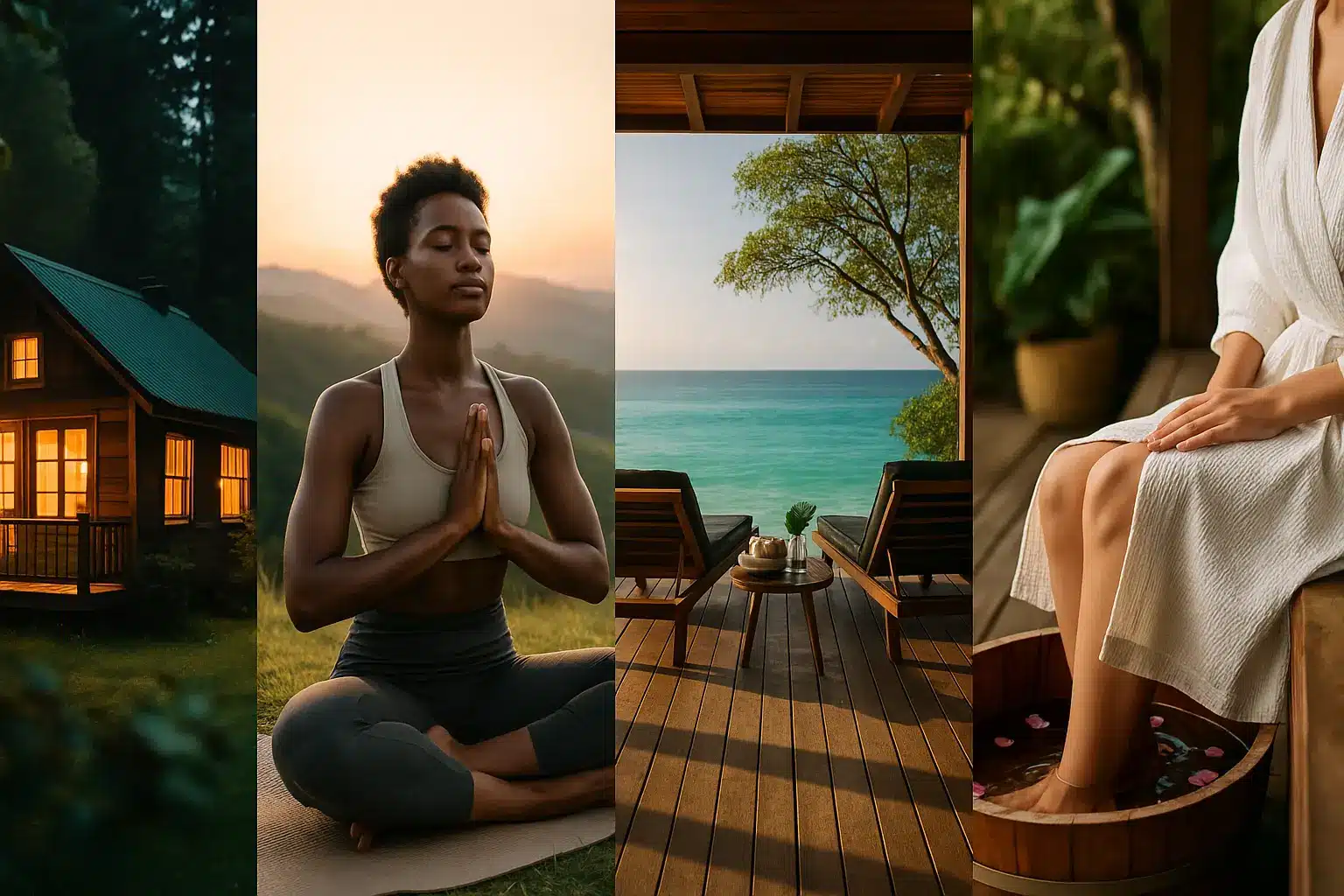 Collage of nature wellness retreat moments