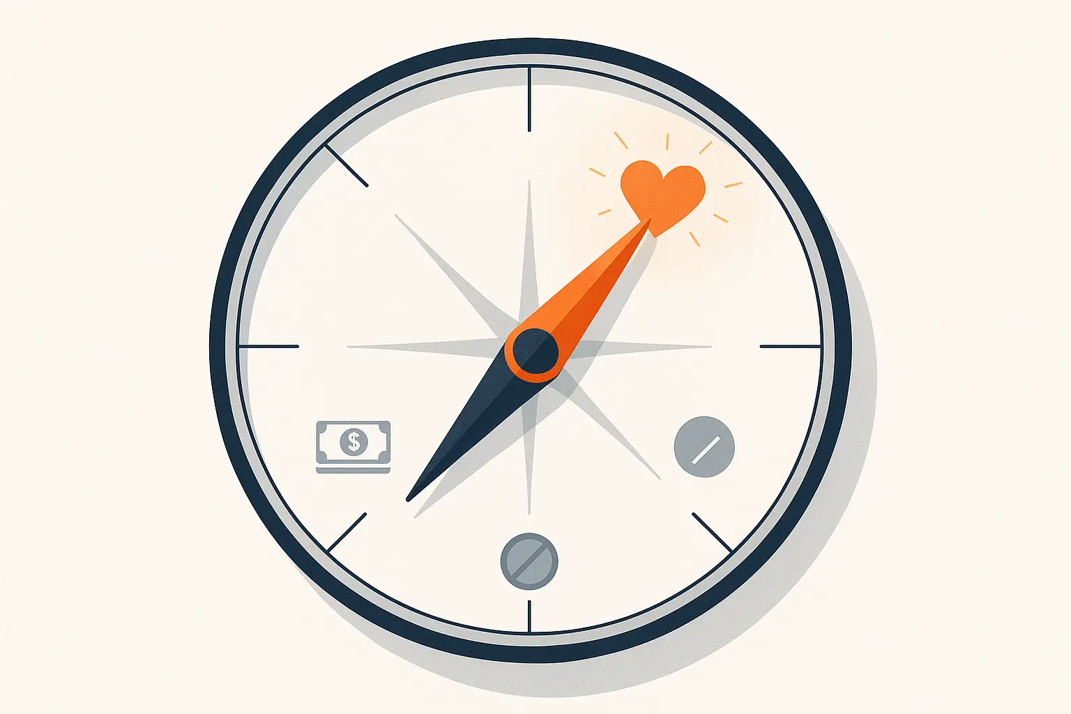 Stylized compass pointing towards a passion/purpose icon, symbolizing how to choose a strategic side project that fuels you.